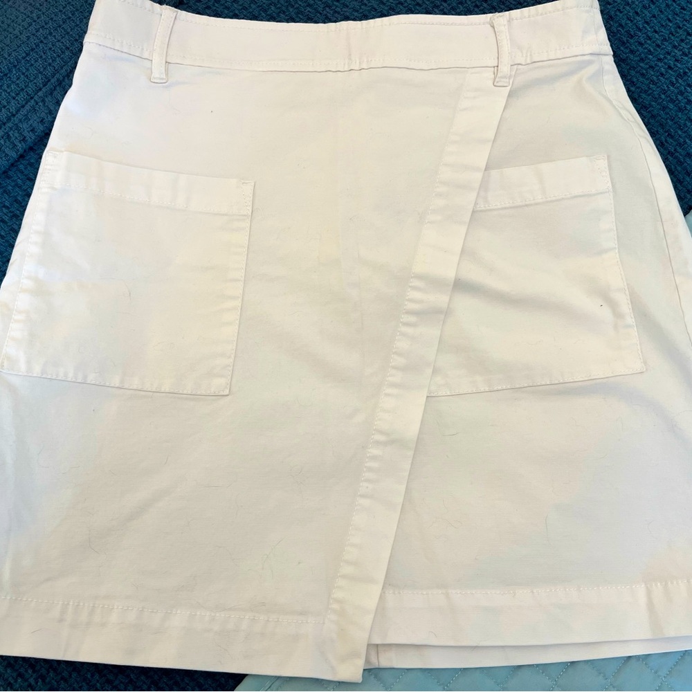 White cotton faux wrap skirt